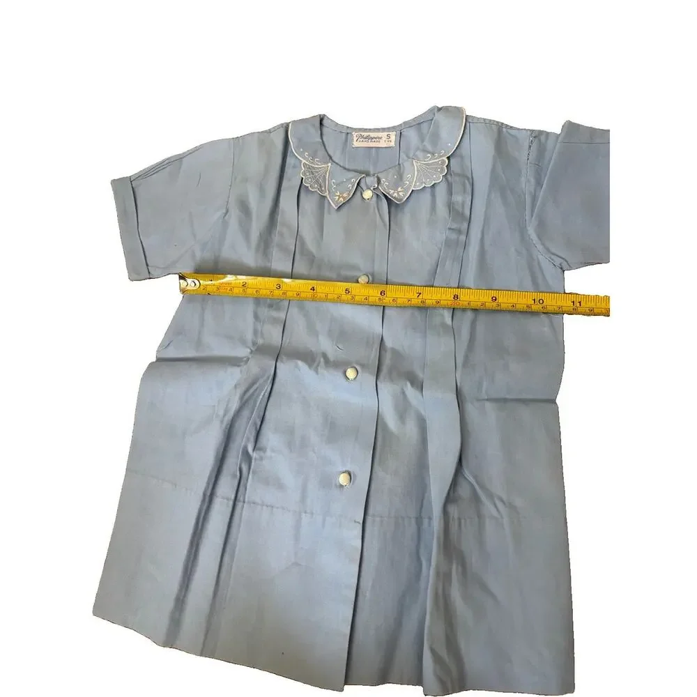 Vintage Philippine Handmade Baby Blue Embroidered Dress Size S 1 Year